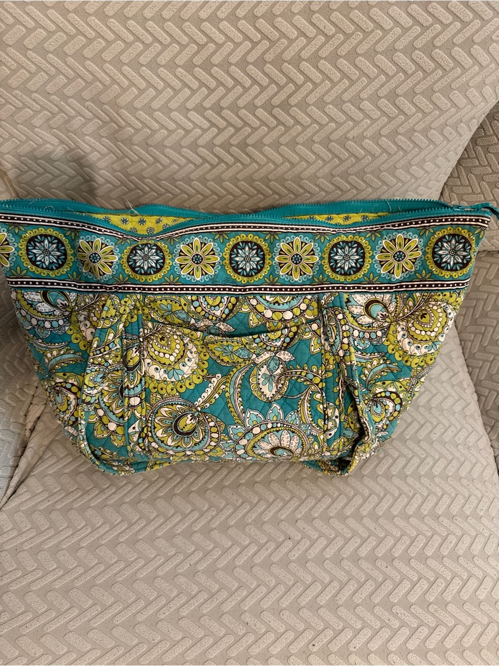 Vera Bradley Quilted Paisley Tote Bag in Teal and Yellow